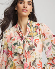 Floral Jacquard Tie-Front Blouse Cashew - Chico's