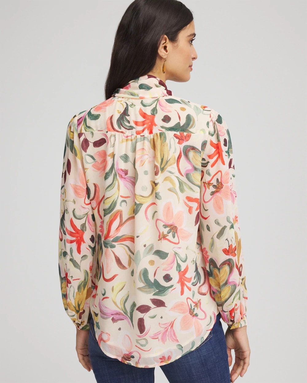 Floral Jacquard Tie-Front Blouse Cashew - Chico's