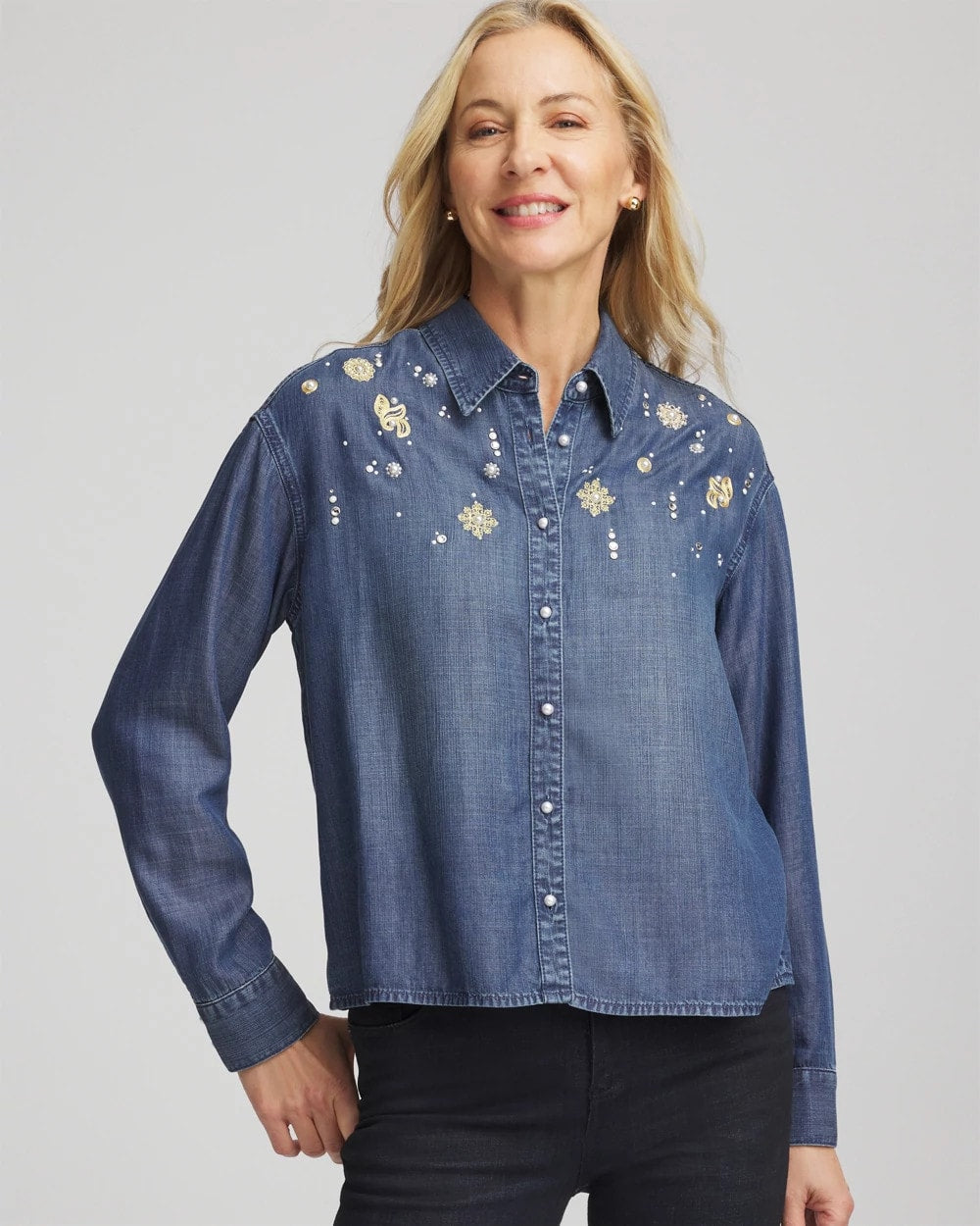 Embellished Tencel Collar Shirt Kiruna Indigo - Chico's