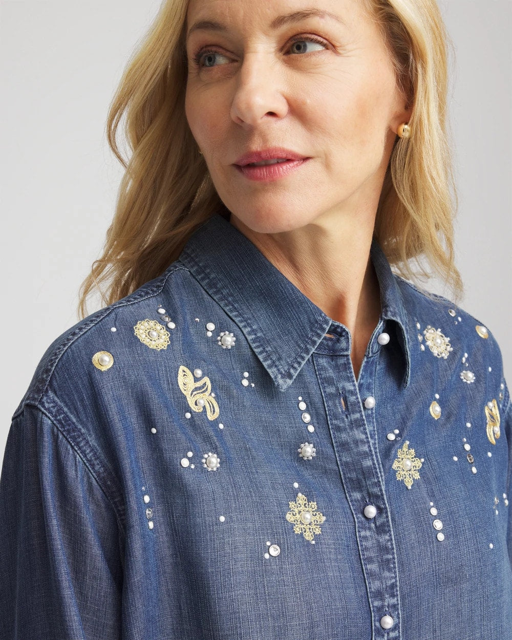 Embellished Tencel Collar Shirt Kiruna Indigo - Chico's