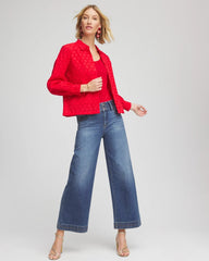 Heart Eyelet Button Down Shirt Love Letter Red - Chico's