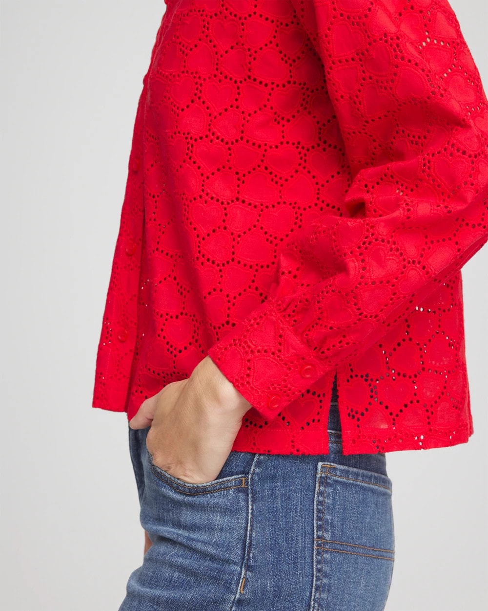Heart Eyelet Button Down Shirt Love Letter Red - Chico's