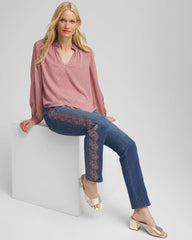 Ruffleneck Lined Georgette Blouse Dusty Rose - Chico's