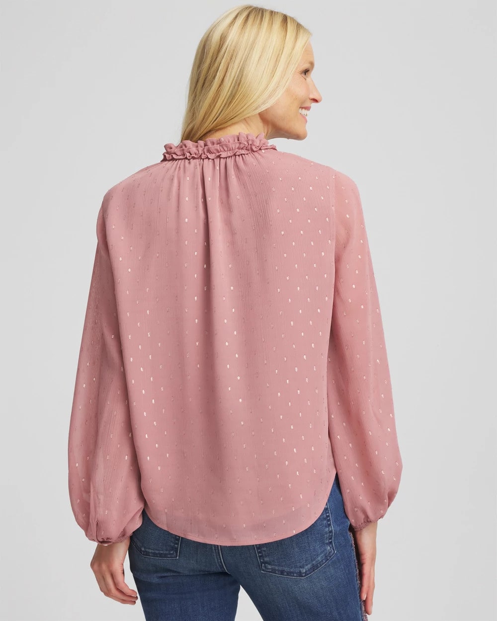 Ruffleneck Lined Georgette Blouse Dusty Rose - Chico's