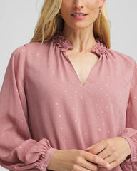 Ruffleneck Lined Georgette Blouse Dusty Rose - Chico's
