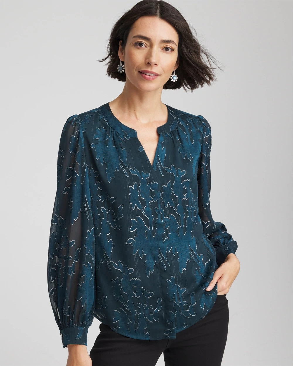 Novelty Texture Blouse Teal Shadow - Chico's