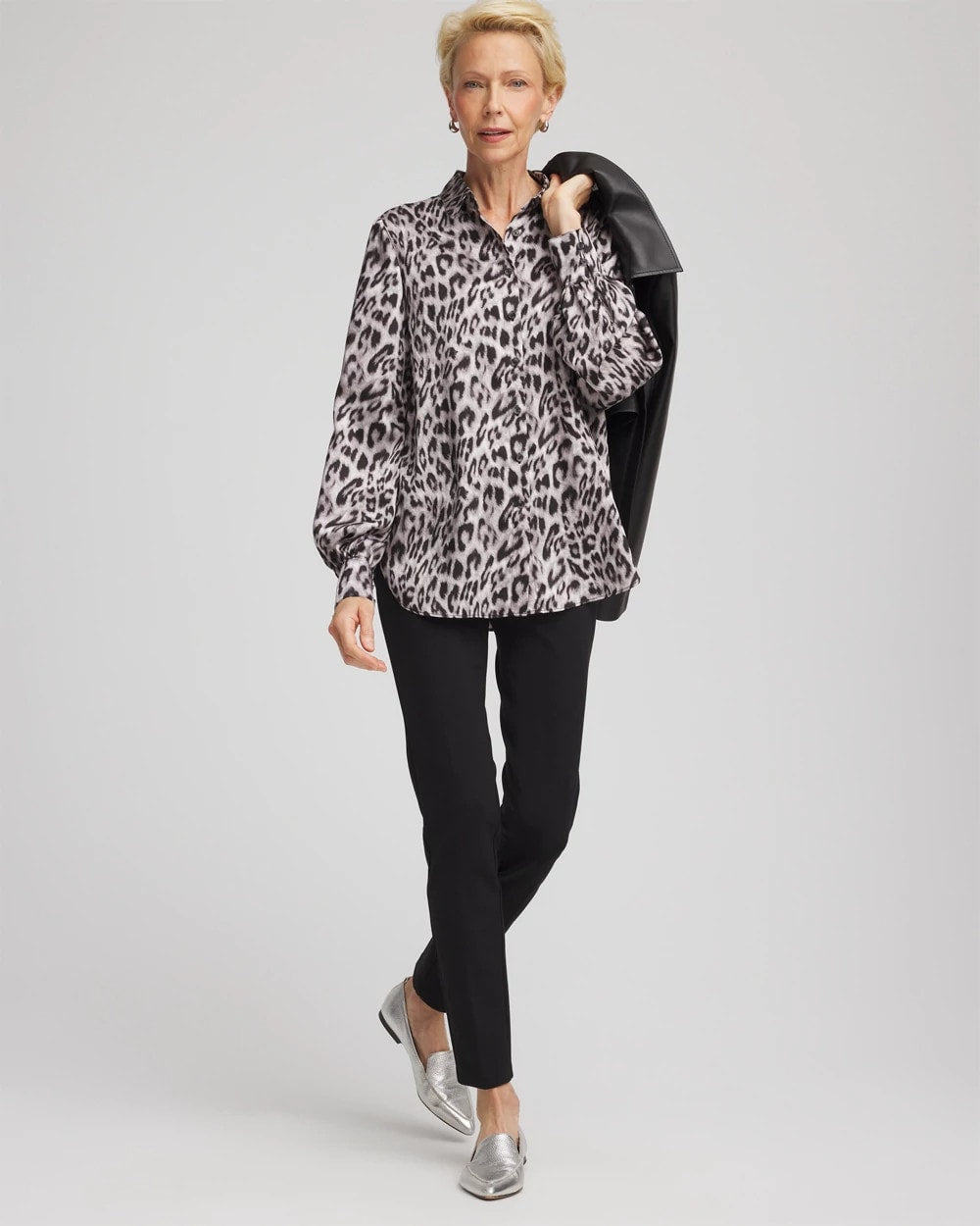 Faux Silk Snowy Animal Shirt Dove Gray - Chico's
