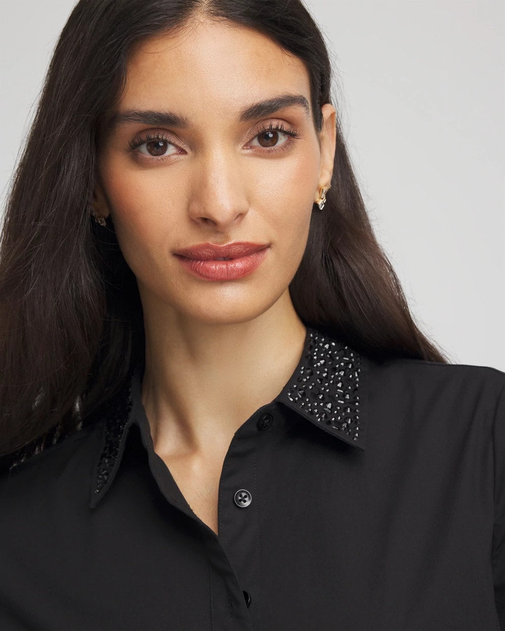 Tonal Jewels Poplin Shirt Black - Chico's