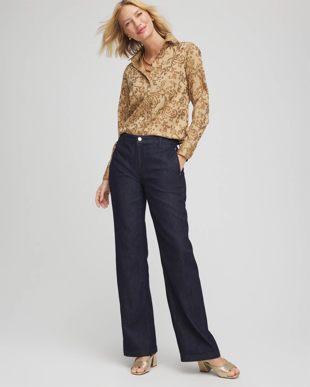 No Iron™ Jacquard Scrolls  Shirt Gold - Chico's