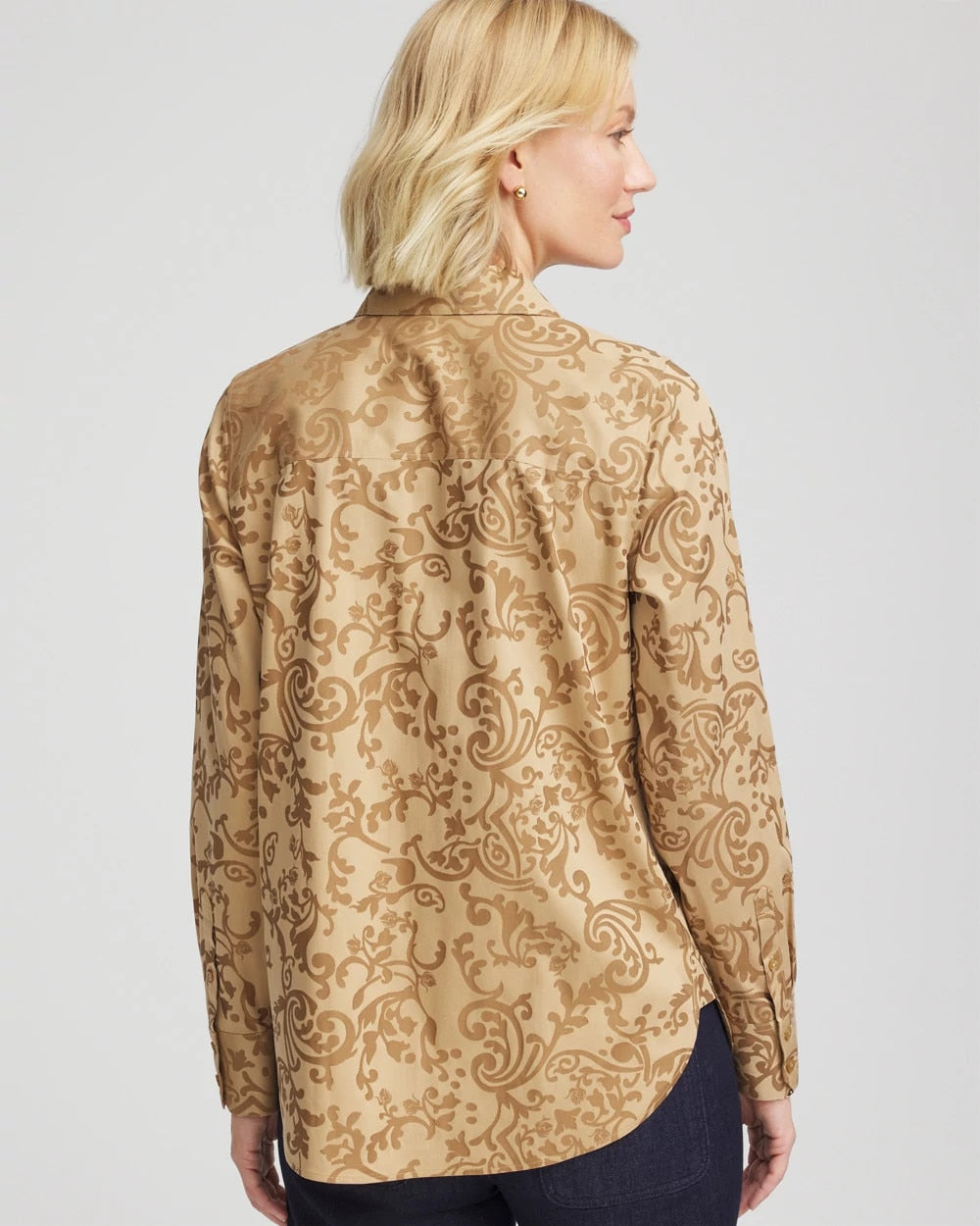 No Iron™ Jacquard Scrolls  Shirt Gold - Chico's