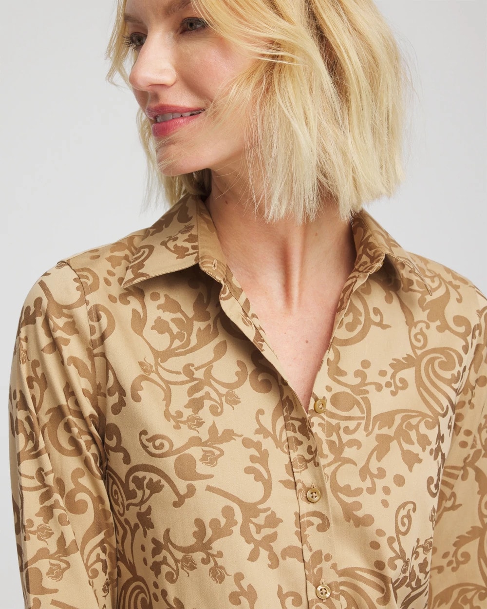 No Iron™ Jacquard Scrolls  Shirt Gold - Chico's