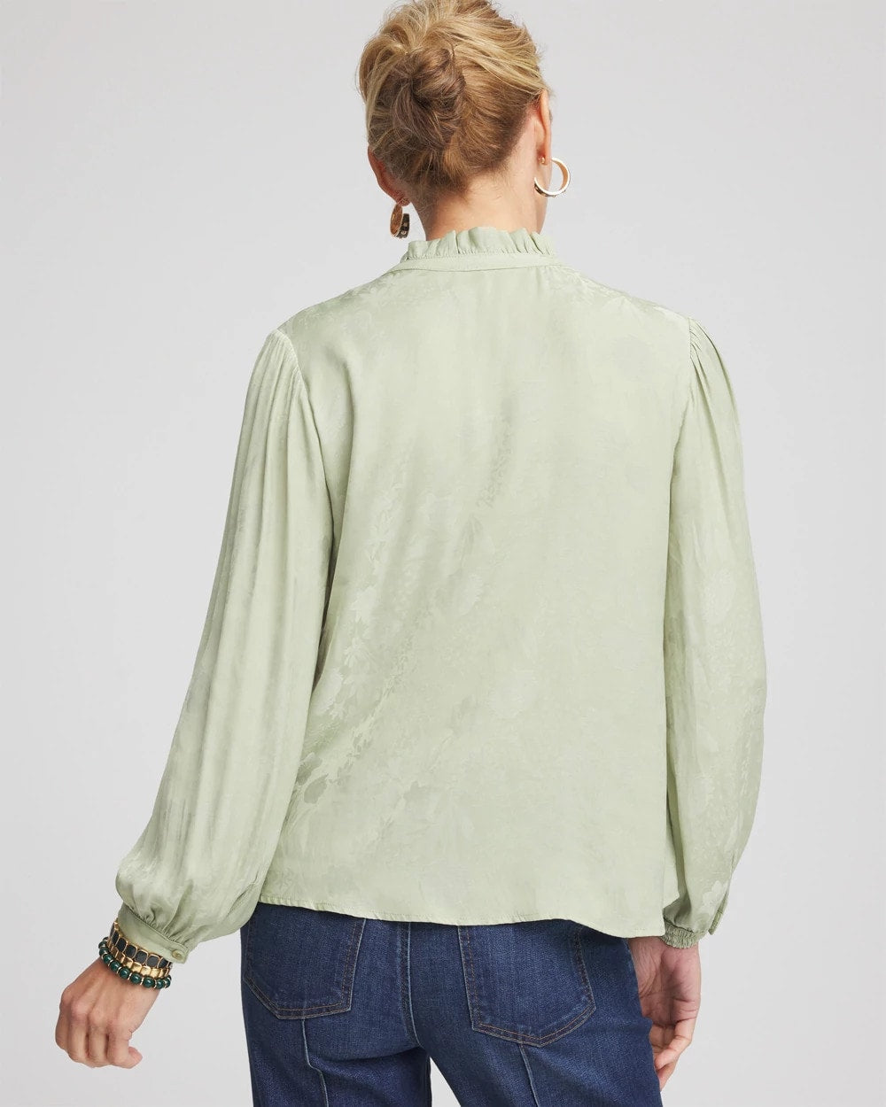 Jacquard Georgette Peasant Blouse Sage Meadow - Chico's