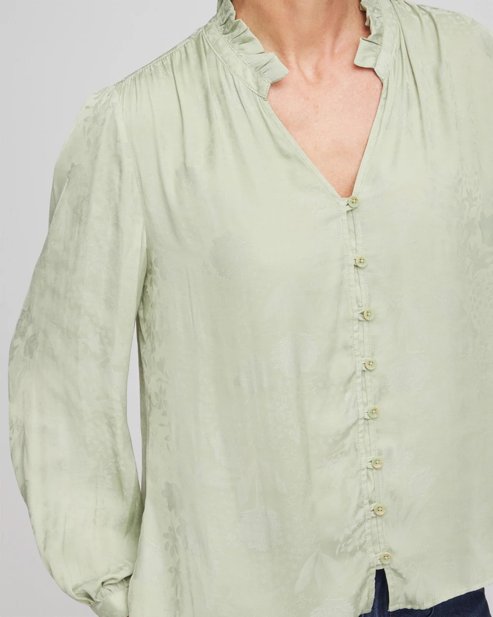 Jacquard Georgette Peasant Blouse Sage Meadow - Chico's