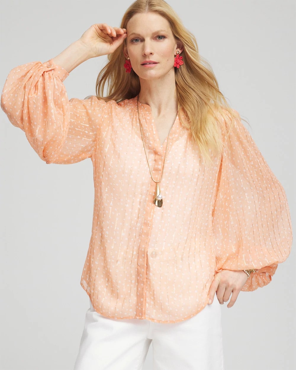 Metallic Jacquard Blouse Coral Blossom - Chico's