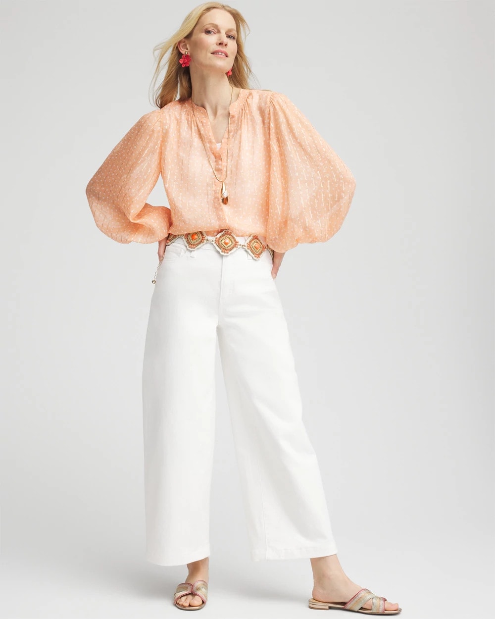 Metallic Jacquard Blouse Coral Blossom - Chico's