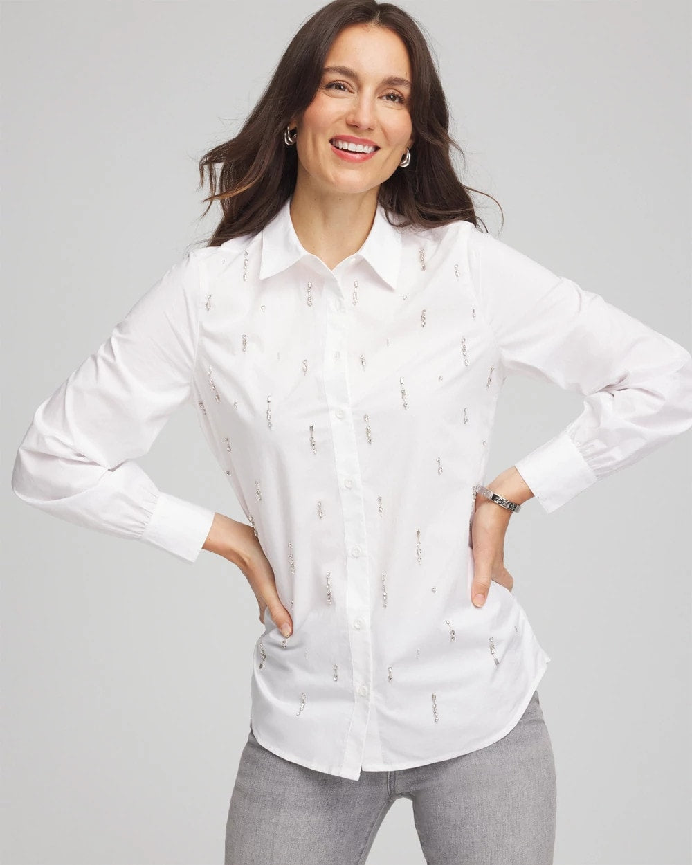 Jeweled Poplin Shirt Alabaster - Chico's