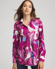 No Iron™ Floral-Paint-Print Shirt Cobalt Stone - Chico's