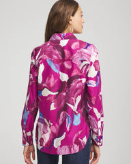 No Iron™ Floral-Paint-Print Shirt Cobalt Stone - Chico's