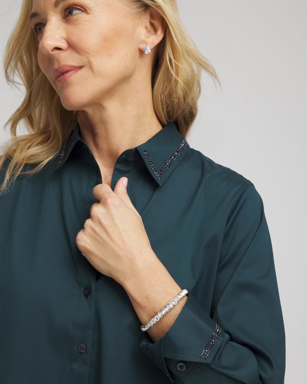 Rhinestone Embellished Poplin Tunic Teal Shadow - Chico's