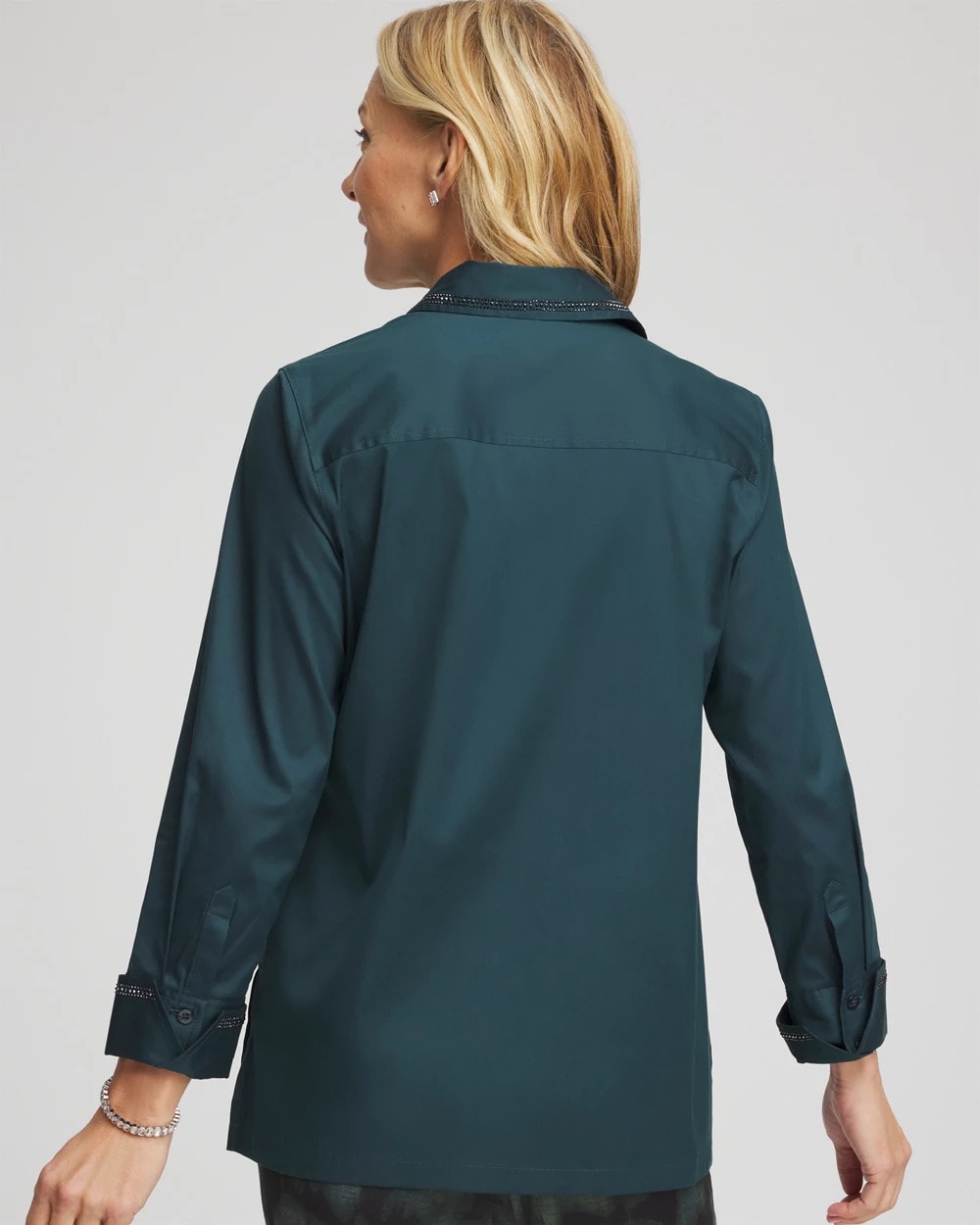 Rhinestone Embellished Poplin Tunic Teal Shadow - Chico's
