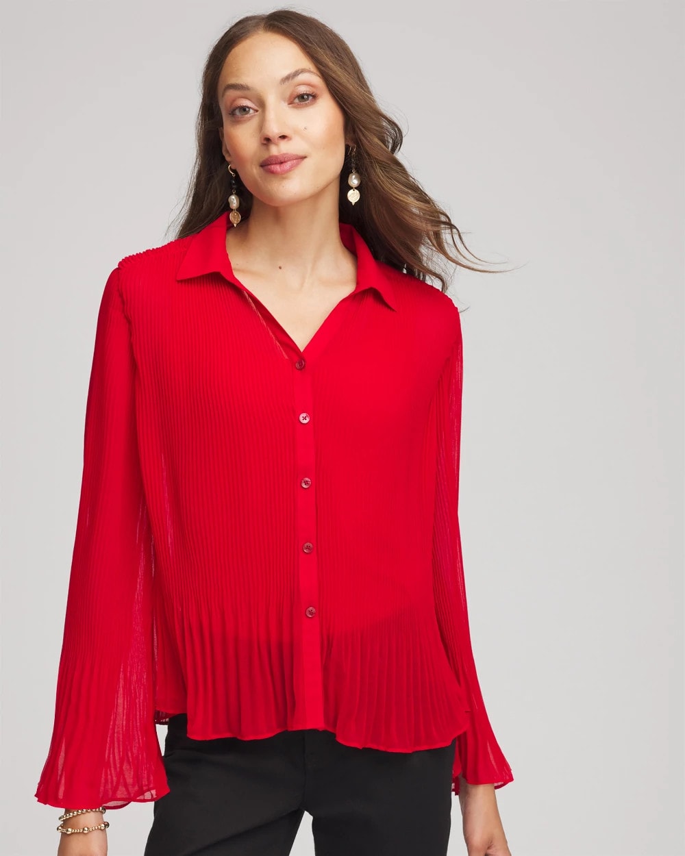 Pleated Georgette Blouse Carmine Red - Chico's