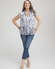 Butterfly Ruffle Collar Blouse Pale Turq Blue - Chico's