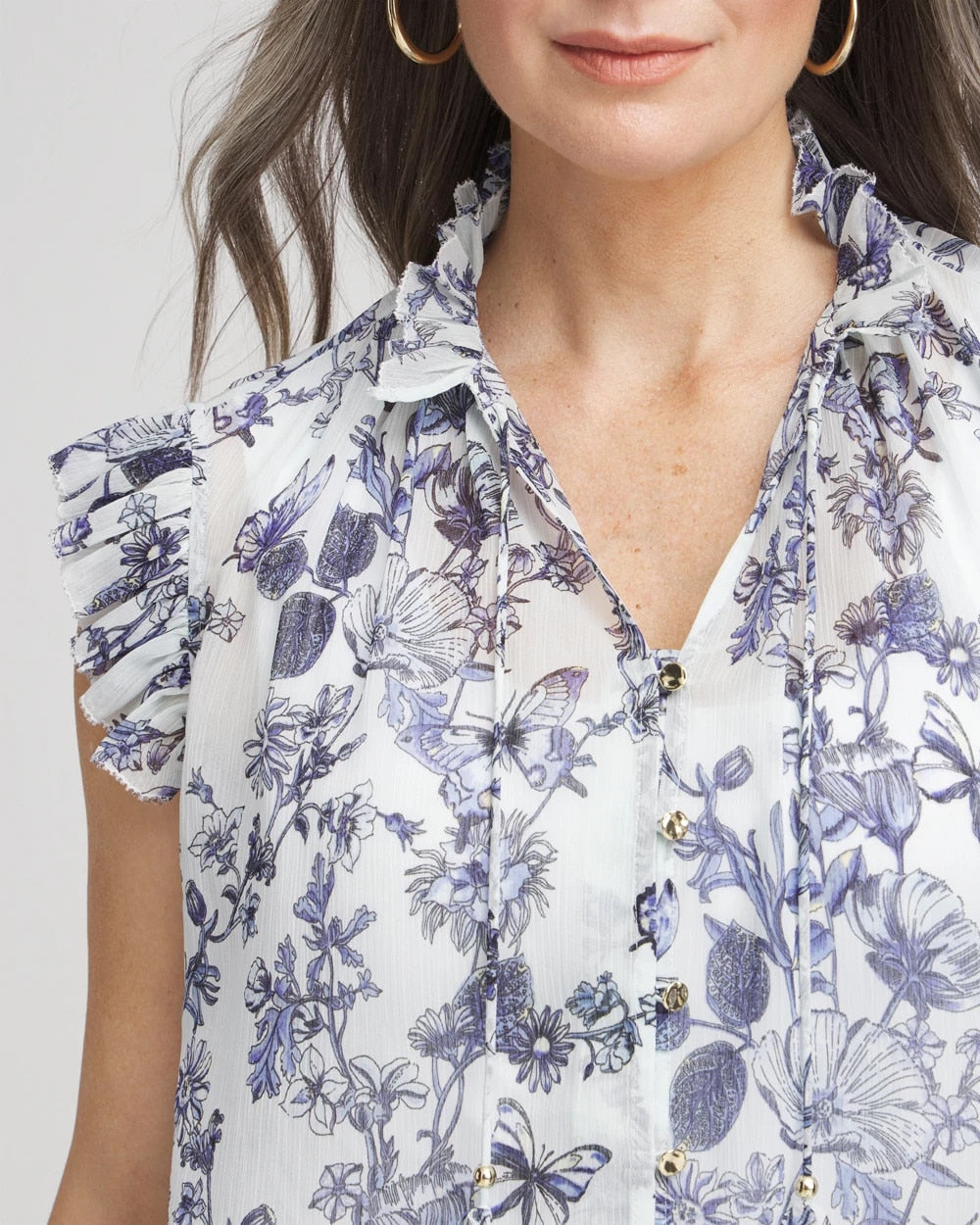 Butterfly Ruffle Collar Blouse Pale Turq Blue - Chico's
