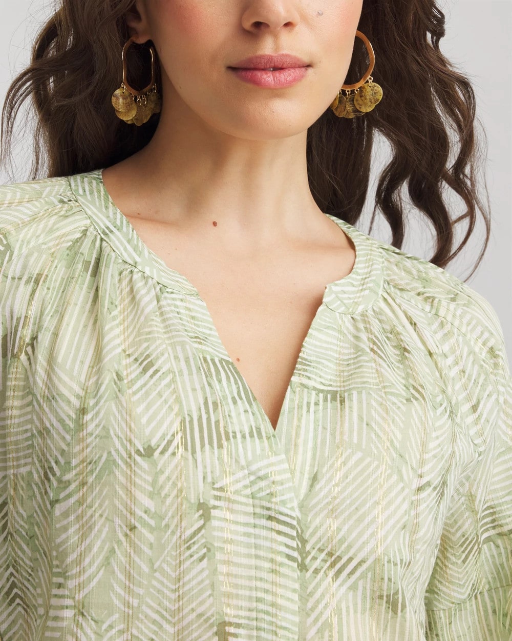 Lurex Stripe Cotton Blouse Salted Lime - Chico's
