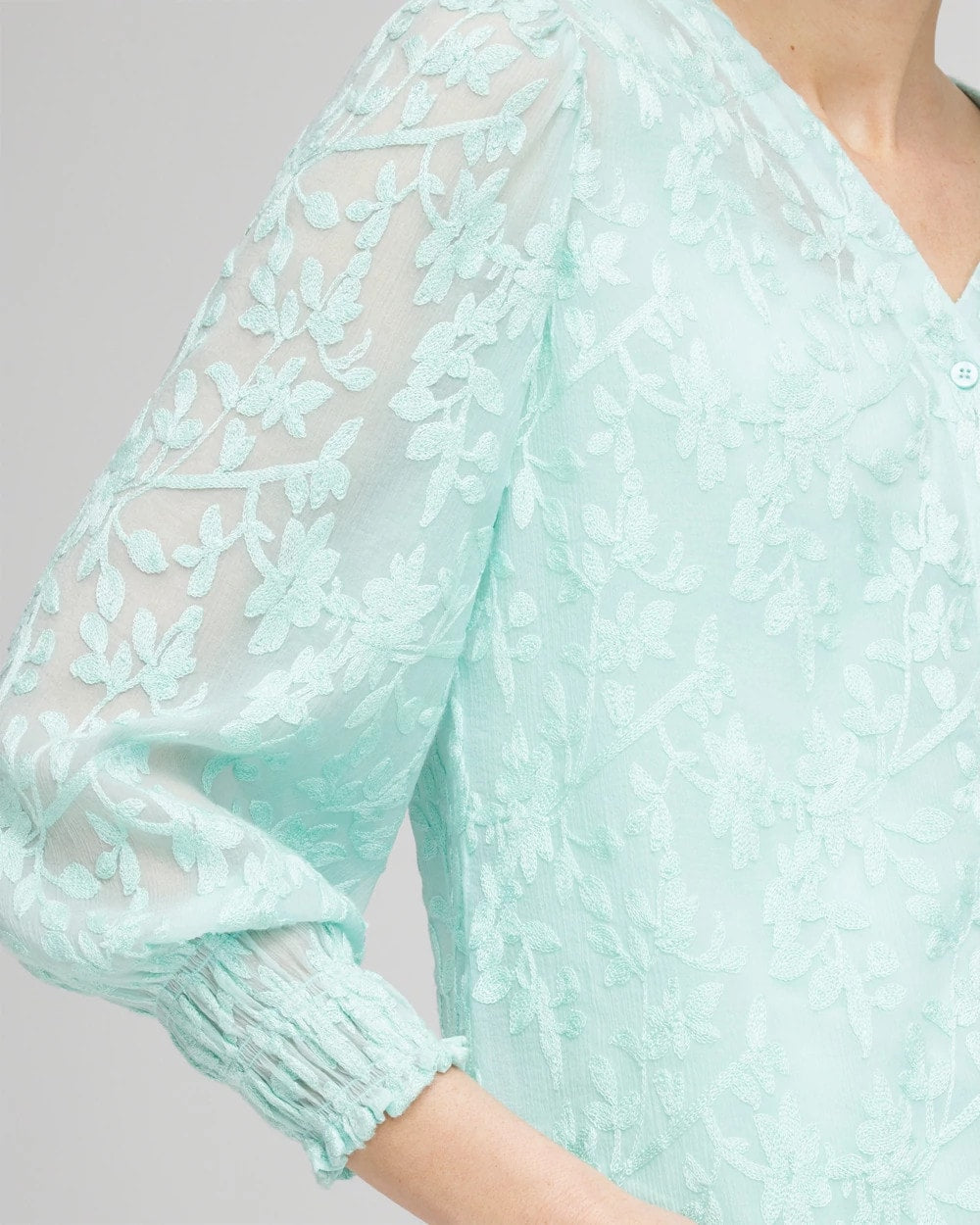 Floral Soutache V-Neck Blouse Teal Waters - Chico's