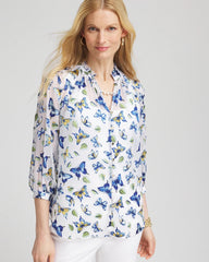 Ruffle Collar Butterfly Burnout Blouse Blue Casa - Chico's