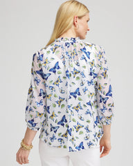 Ruffle Collar Butterfly Burnout Blouse Blue Casa - Chico's