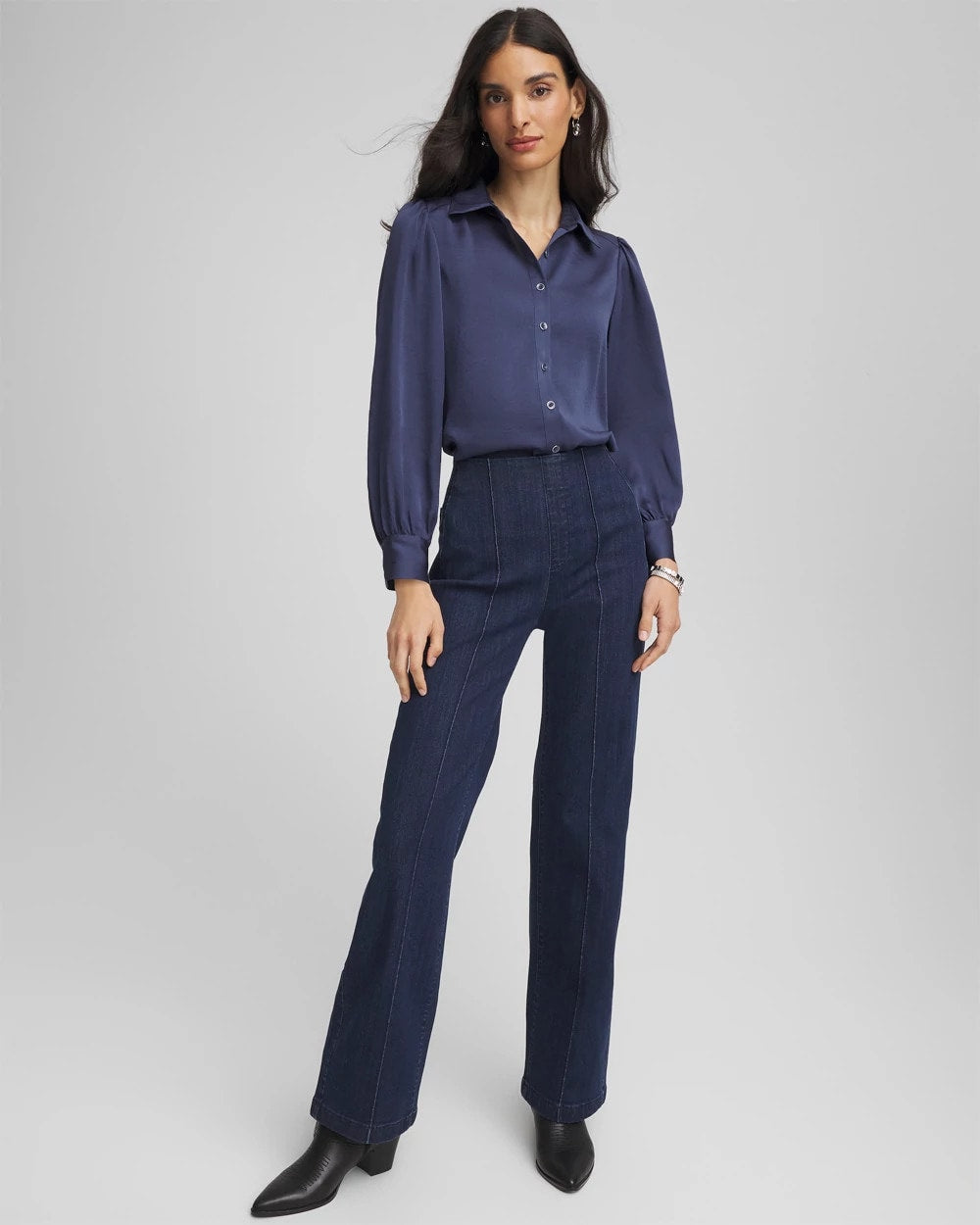 Puff Sleeve Satin Blouse Indigo Sky - Chico's