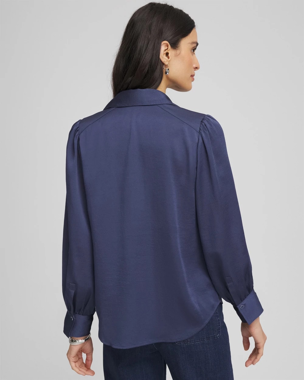 Puff Sleeve Satin Blouse Indigo Sky - Chico's