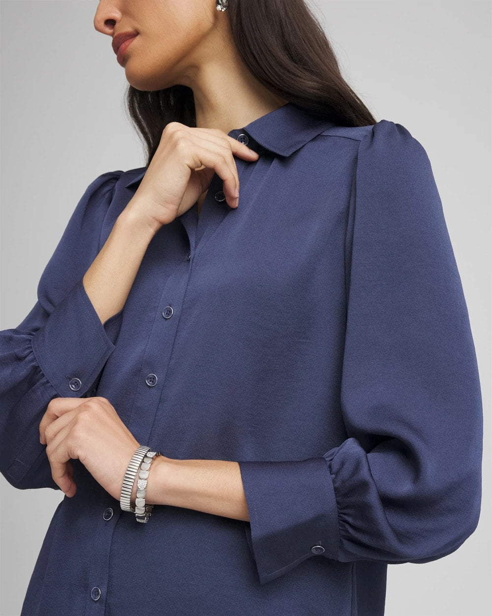 Puff Sleeve Satin Blouse Indigo Sky - Chico's