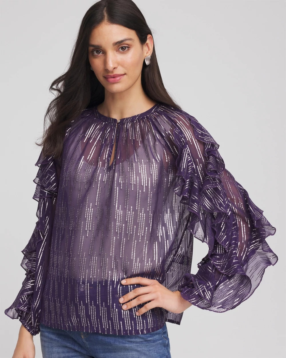 Georgette Ruffle Sleeve Blouse Purple Elixir - Chico's