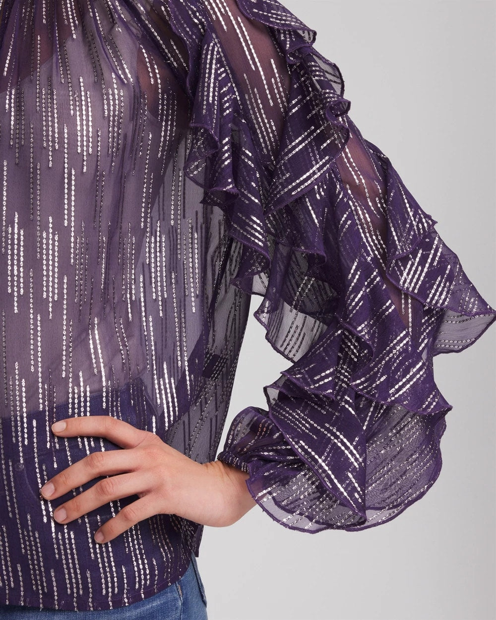 Georgette Ruffle Sleeve Blouse Purple Elixir - Chico's