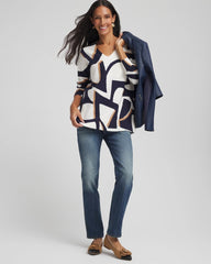 Geo Intarsia V-Neck Tunic Passport Blue - Chico's