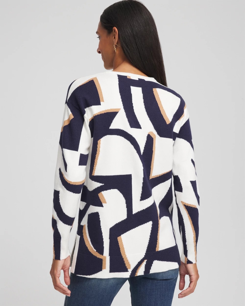 Geo Intarsia V-Neck Tunic Passport Blue - Chico's