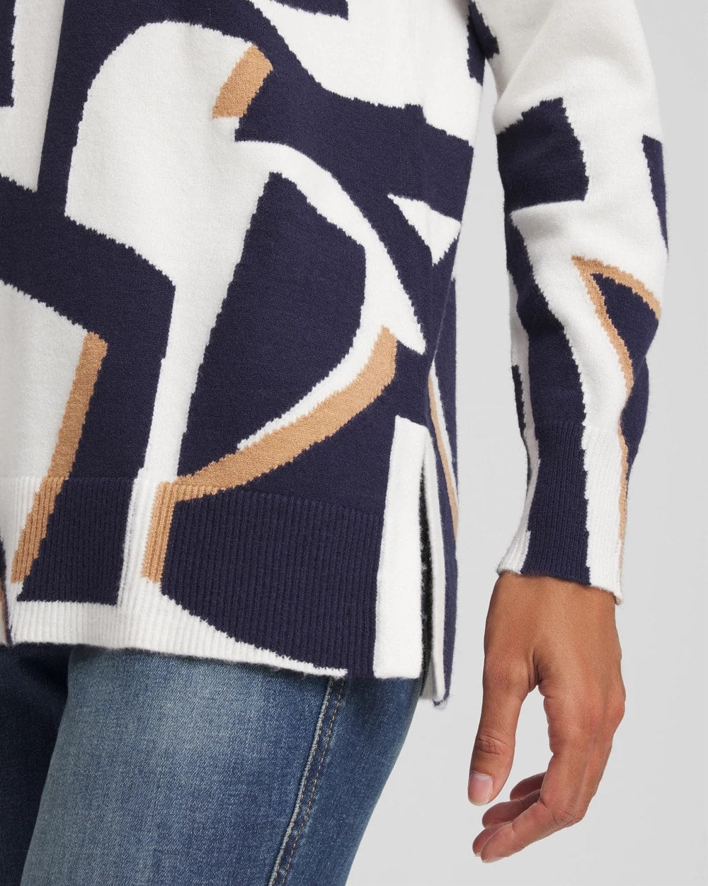 Geo Intarsia V-Neck Tunic Passport Blue - Chico's