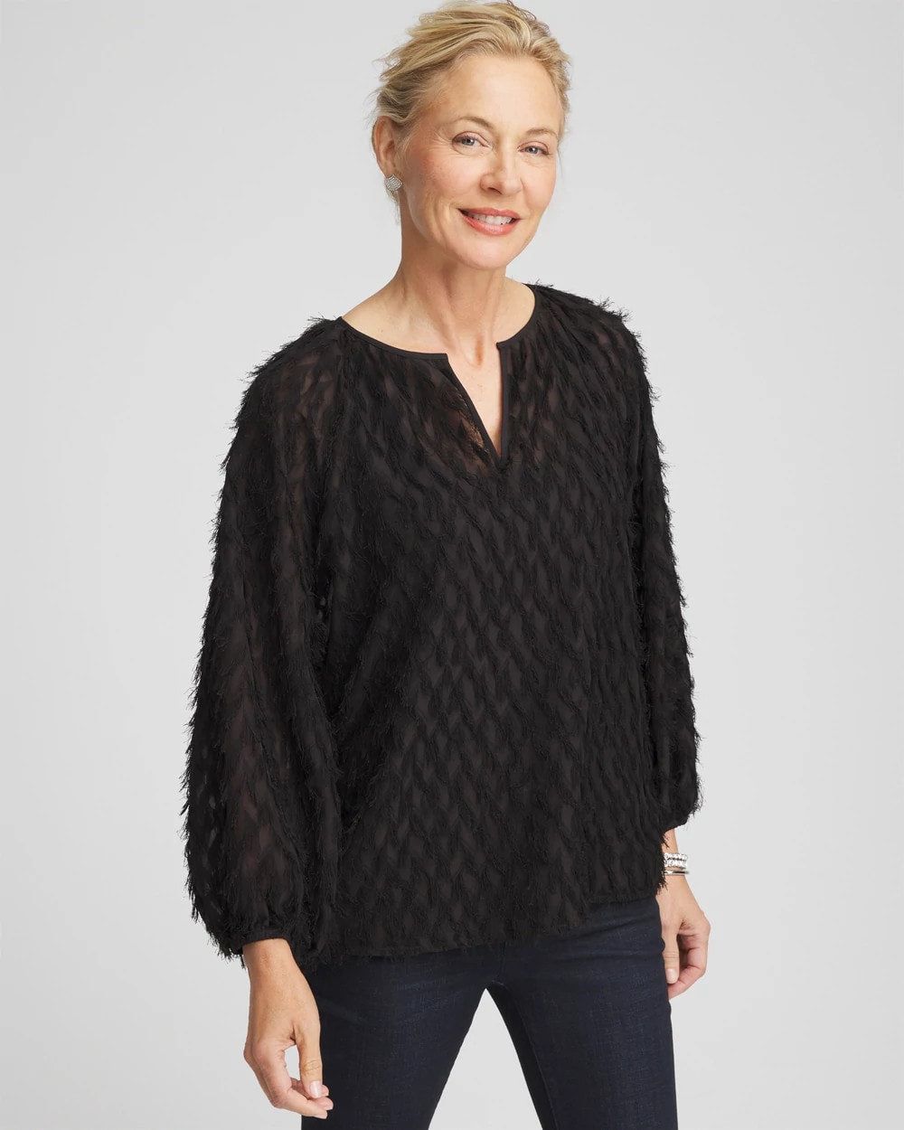 Feathered Pullover Peasant Blouse Black - Chico's