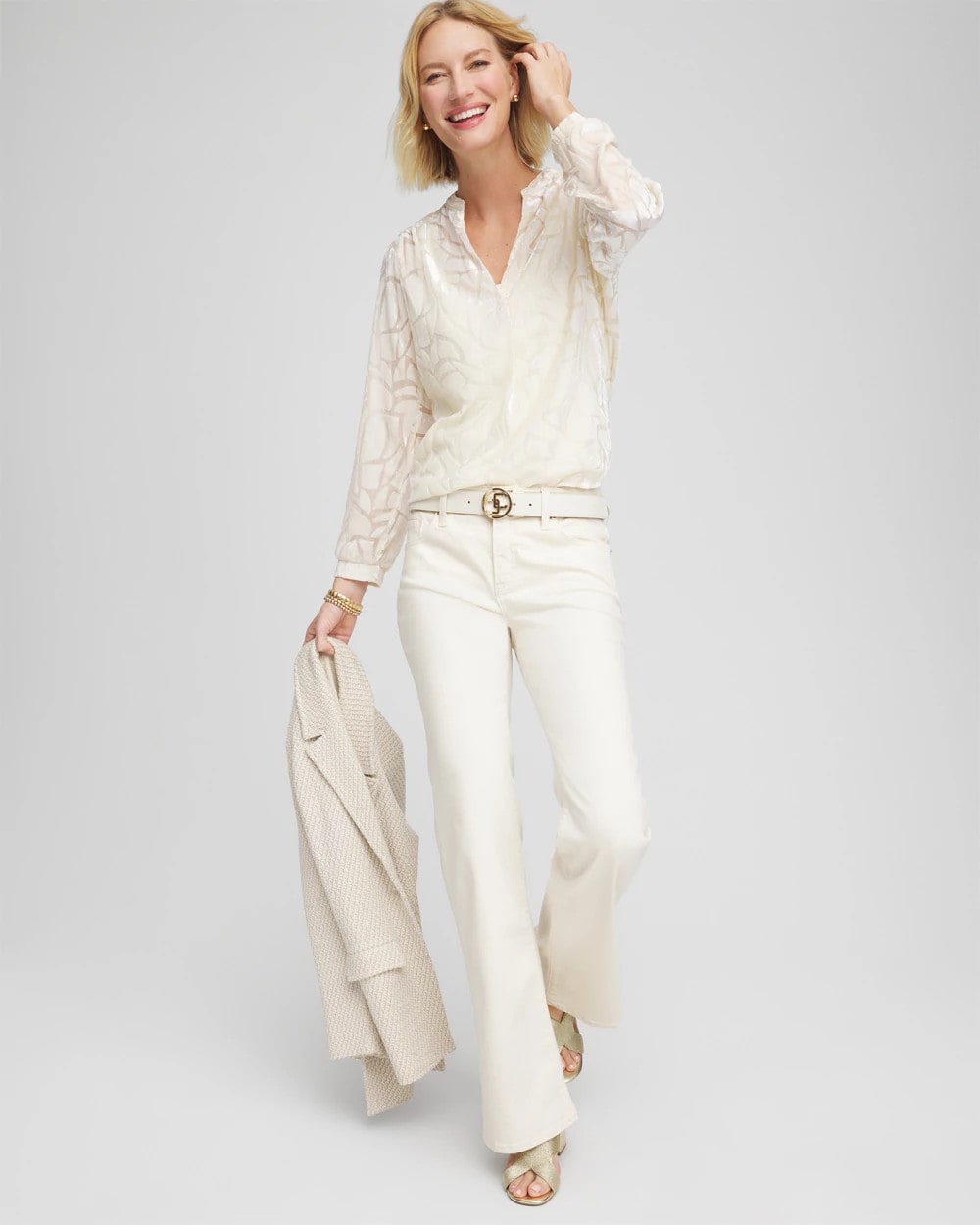 Cream Burnout Pullover Blouse English Cream - Chico's