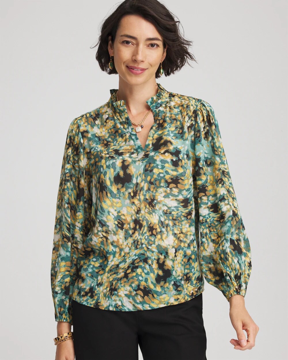 Crinkle Relaxed-Fit Blouse Darkest Spruce - Chico's