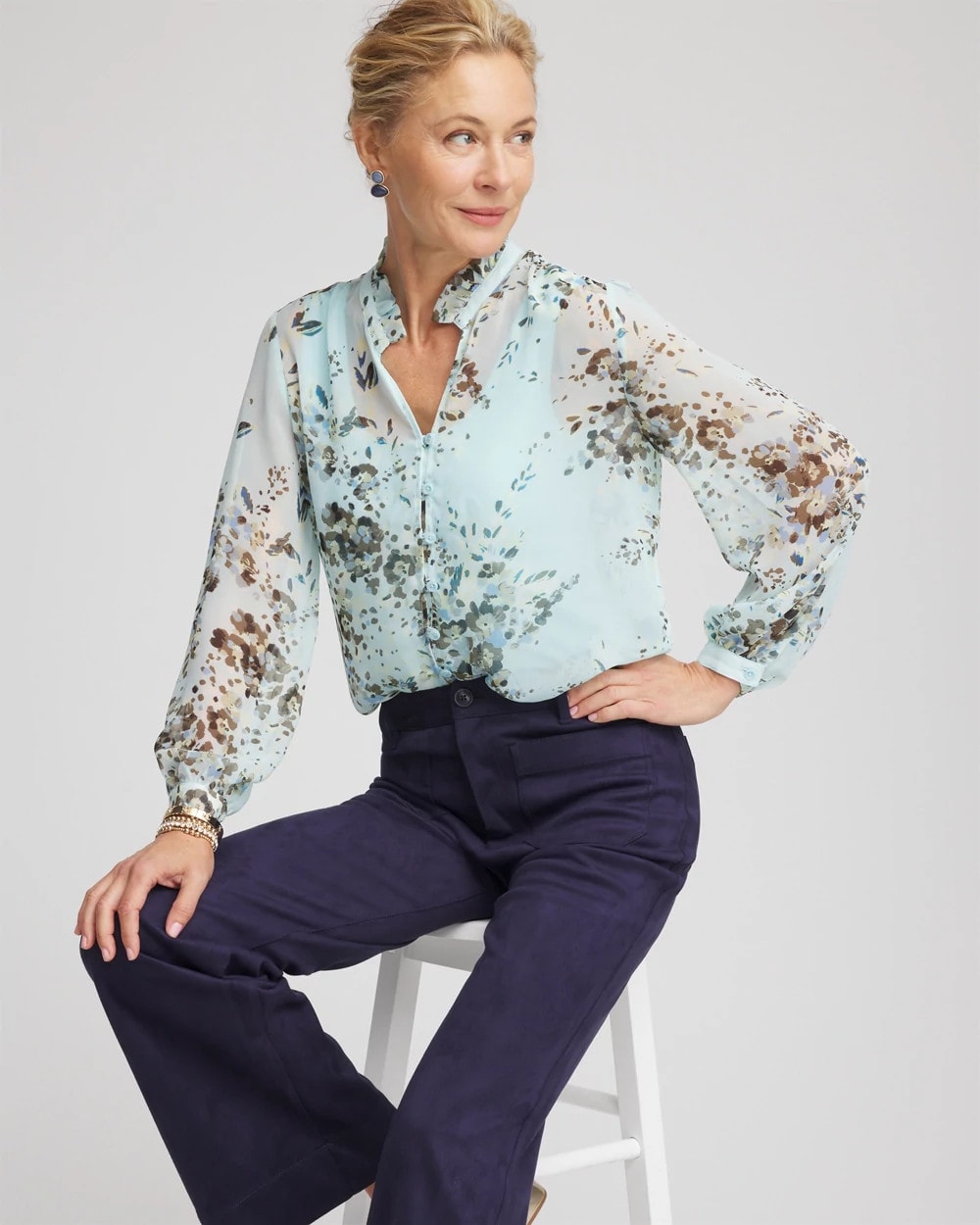 Floral Georgette Peasant Blouse Blue Menthe - Chico's