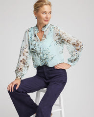 Floral Georgette Peasant Blouse Blue Menthe - Chico's