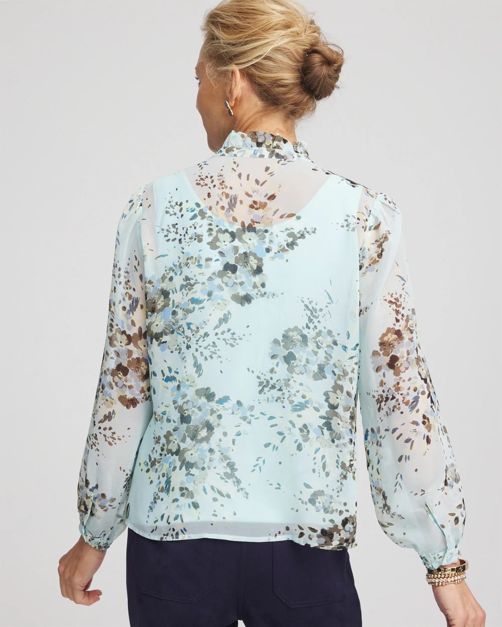 Floral Georgette Peasant Blouse Blue Menthe - Chico's