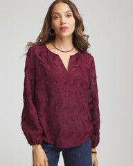 Feathered Pullover Peasant Blouse Deep Chianti - Chico's
