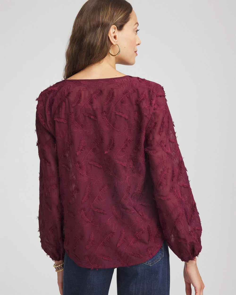 Feathered Pullover Peasant Blouse Deep Chianti - Chico's
