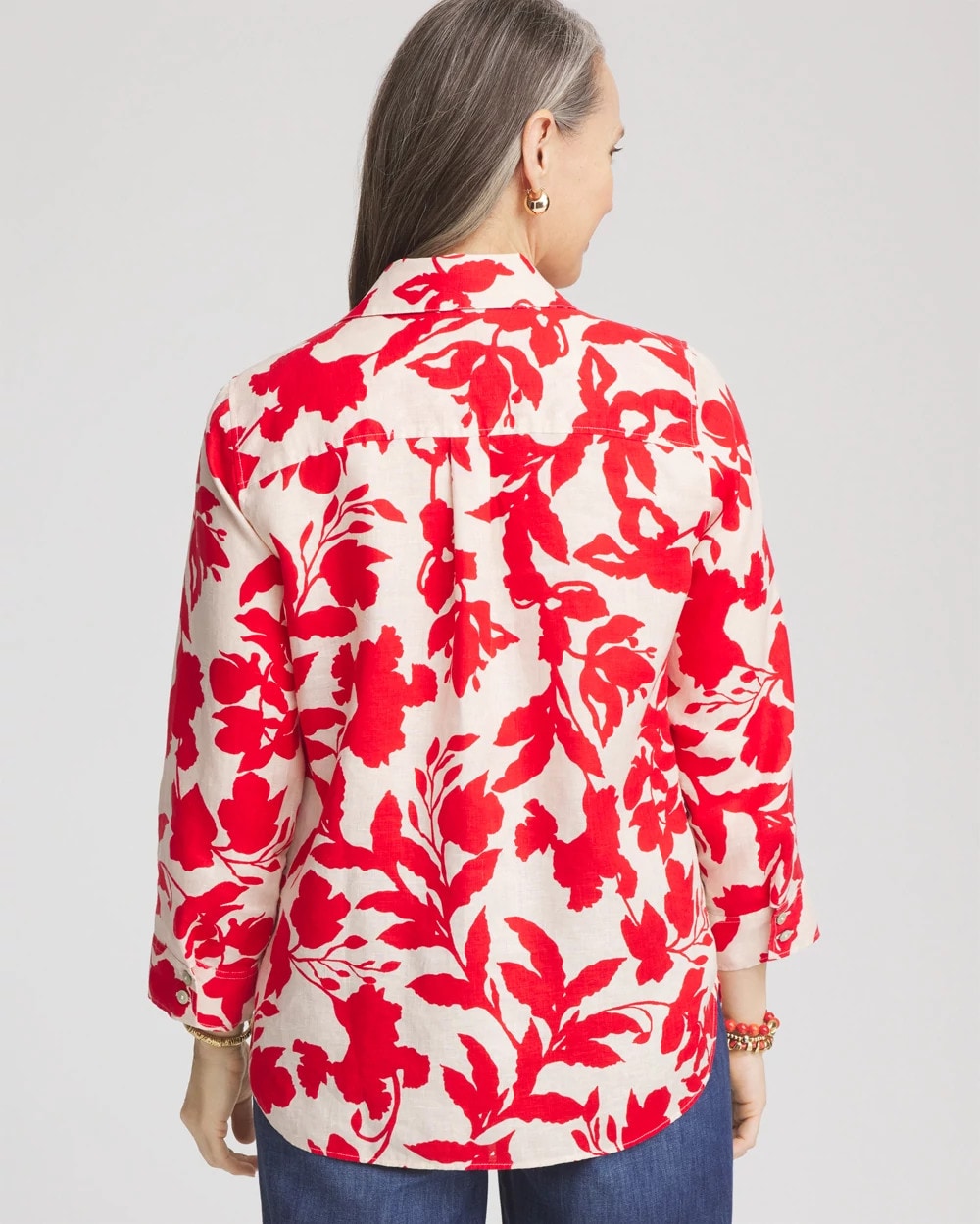 No Iron™ Floral Linen Shirt Red Glow - Chico's