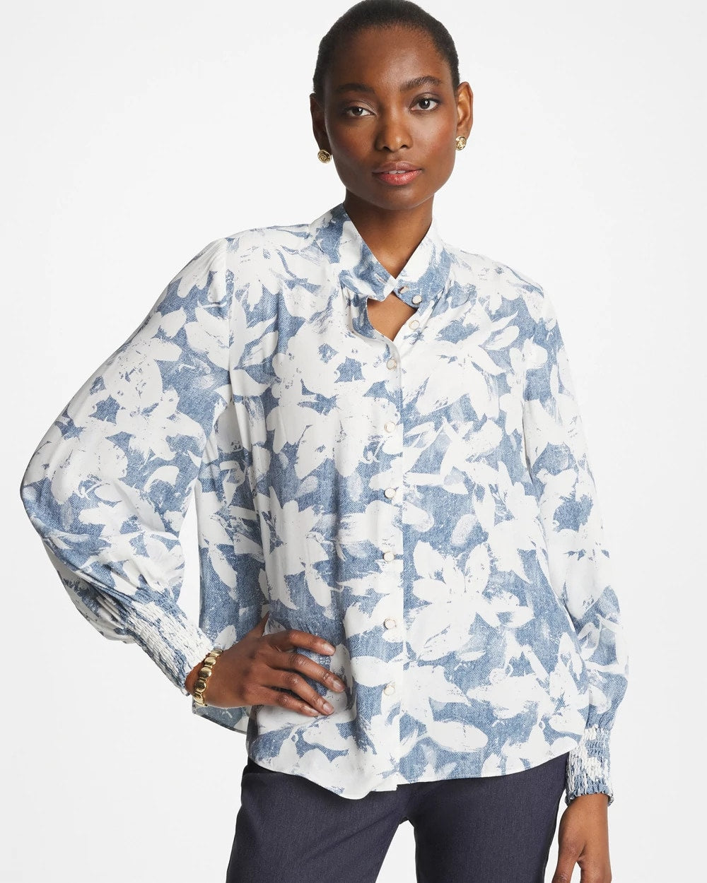 Faux Silk Mockneck Blouse Tidal Blue - Chico's