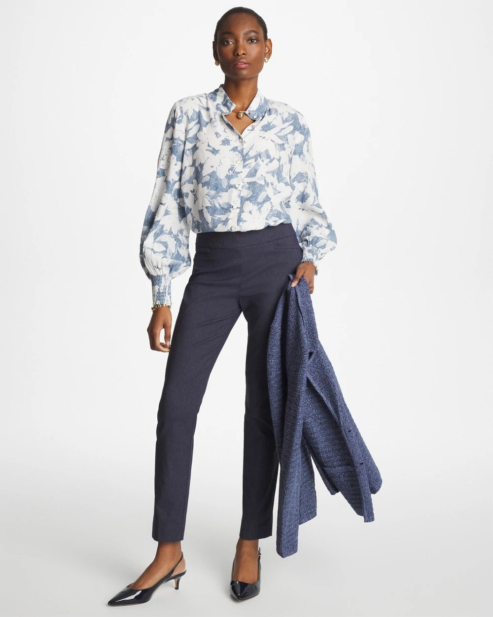 Faux Silk Mockneck Blouse Tidal Blue - Chico's